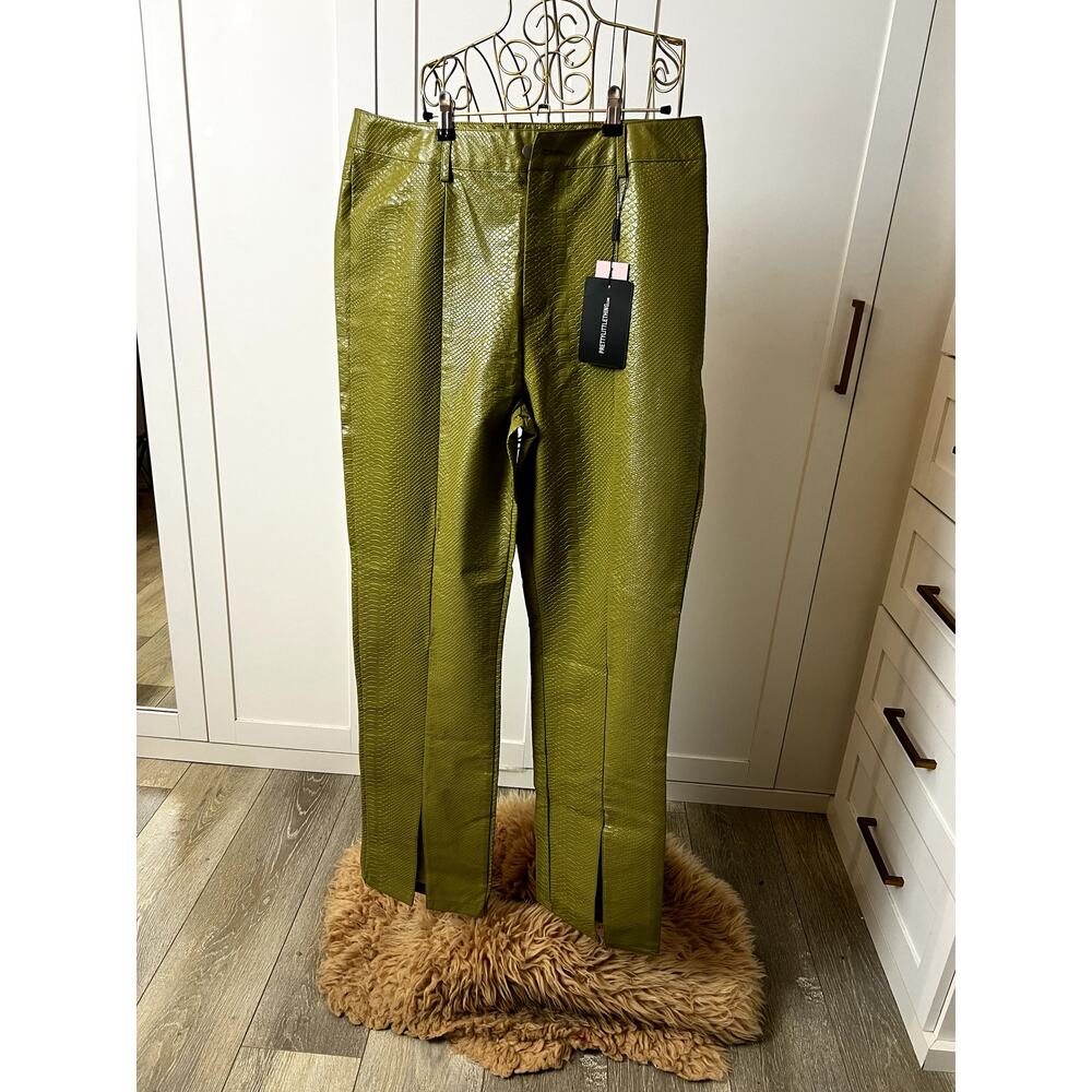 PrettyLittleThing Green Faux Croc Leather Pants UK 16